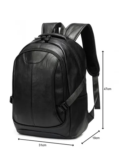 Slim &amp; Durable PU Leather Backpack with Laptop Compartment &amp; Two-Way Zipper Design 8084 (W31 x D19 x H47)cm - Black 
