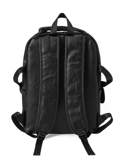 Slim &amp; Durable PU Leather Backpack with Laptop Compartment &amp; Two-Way Zipper Design 8084 (W31 x D19 x H47)cm - Black 