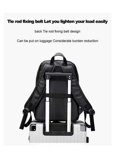 Spacious Classic Leather Backpack Stylish Bag with Multiple Compartments, &amp; Luggage Strap 16281 (W25 x D18 x H39)cm - Black