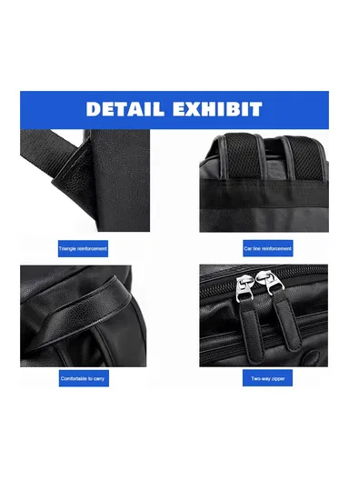 Spacious Classic Leather Backpack Stylish Bag with Multiple Compartments, &amp; Luggage Strap 16281 (W25 x D18 x H39)cm - Black