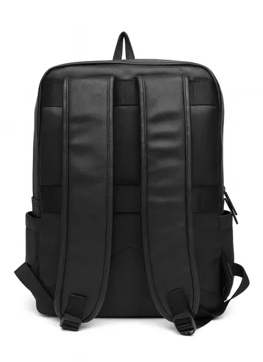 15.6" Water-Resistant Retro PU Leather Backpack with Trolley Sleeve &amp; Laptop Compartment 506 E10 - Black