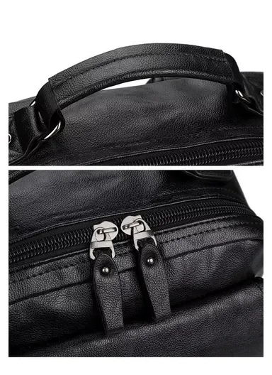 14" Classic PU Leather Backpack Business Casual Bag with Laptop Compartment &amp; Anti-Theft Buckles 8080 E10 - Black