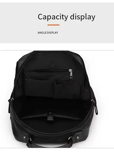 14" Classic PU Leather Backpack Business Casual Bag with Laptop Compartment &amp; Anti-Theft Buckles 8080 E10 - Black