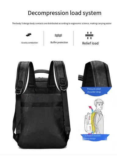 14" Classic PU Leather Backpack Business Casual Bag with Laptop Compartment &amp; Anti-Theft Buckles 8080 E10 - Black