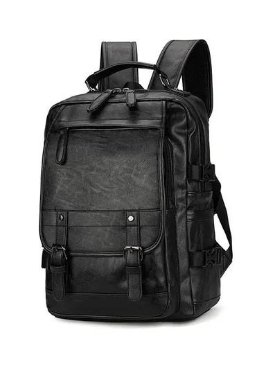Spacious Classic Leather Backpack Stylish Bag with Multiple Compartments 8083 E10 (W31 x D19 x H42)cm - Black