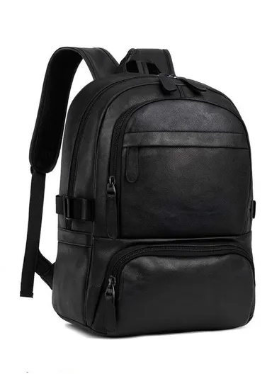 Premium Classic Leather Backpack Stylish &amp; Spacious Bag with Multiple Compartments, &amp; Luggage Strap 604 E1 (W30 x D18 x H44)cm - Black
