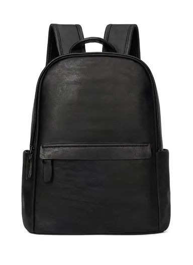 Water-Resistant Classic Retro PU Leather Backpack Old-School Travel Bag 608 E8 - Black
