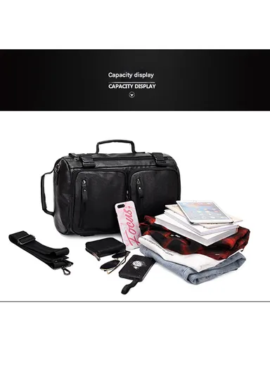 15.6" Inch Laptop Backpack Multifunctional Premium PU Leather Business Backpack with 3 Wearing Ways Retro Travel Bag For Tour 8185-3 (W28 x D19 x H42)cm - Black