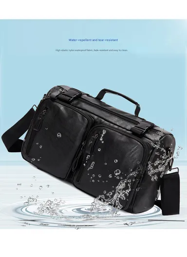 15.6" Inch Laptop Backpack Multifunctional Premium PU Leather Business Backpack with 3 Wearing Ways Retro Travel Bag For Tour 8185-3 (W28 x D19 x H42)cm - Black