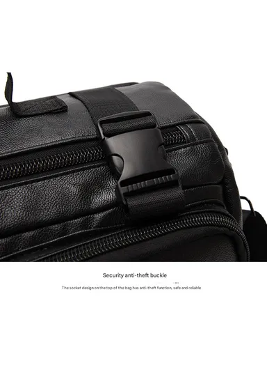 15.6" Inch Laptop Backpack Multifunctional Premium PU Leather Business Backpack with 3 Wearing Ways Retro Travel Bag For Tour 8185-3 (W28 x D19 x H42)cm - Black