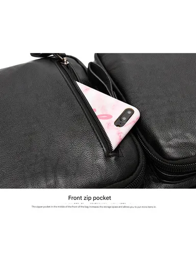 15.6" Inch Laptop Backpack Multifunctional Premium PU Leather Business Backpack with 3 Wearing Ways Retro Travel Bag For Tour 8185-3 (W28 x D19 x H42)cm - Black