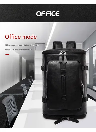 Water-Resistant PU Versatile Backpack Multi-Functional Travel Bag with Trolley Sleeve &amp; Laptop Compartment 8184 F8 - Black