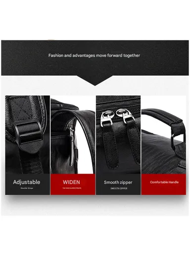 Water-Resistant PU Versatile Backpack Multi-Functional Travel Bag with Trolley Sleeve &amp; Laptop Compartment 8184 F8 - Black