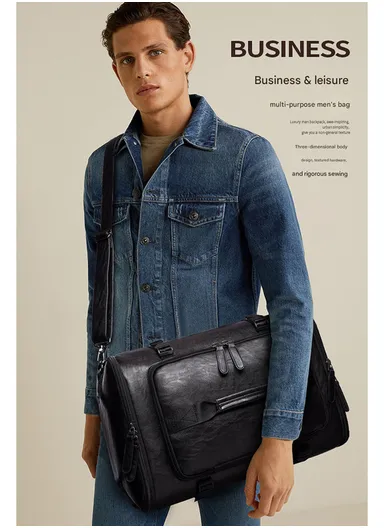 Water-Resistant PU Versatile Backpack Multi-Functional Travel Bag with Trolley Sleeve &amp; Laptop Compartment 8184 F8 - Black