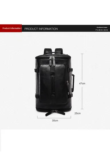 Water-Resistant PU Versatile Backpack Multi-Functional Travel Bag with Trolley Sleeve &amp; Laptop Compartment 8184 F8 - Black
