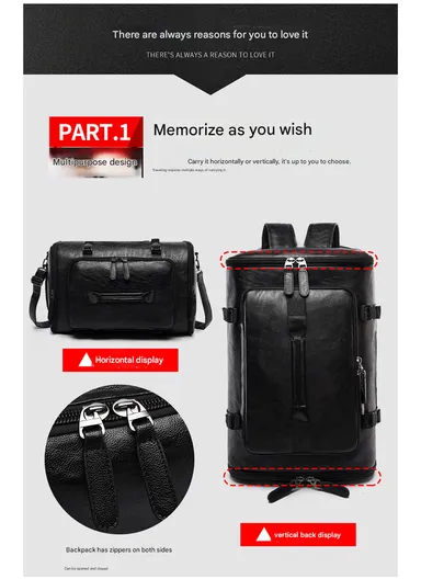 Water-Resistant PU Versatile Backpack Multi-Functional Travel Bag with Trolley Sleeve &amp; Laptop Compartment 8184 F8 - Black