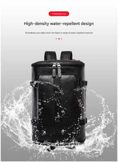 Water-Resistant PU Versatile Backpack Multi-Functional Travel Bag with Trolley Sleeve &amp; Laptop Compartment 8184 F8 - Black