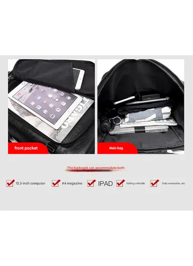 Water-Resistant PU Versatile Backpack Multi-Functional Travel Bag with Trolley Sleeve &amp; Laptop Compartment 8184 F8 - Black