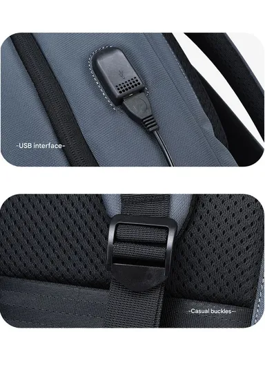 17-Inch Laptop Backpack Slim &amp; Lightweight Travel Backpack with USB Charging Port, Padded Compartment, Side Pockets, &amp; Organized Storage SLD2 - Grey