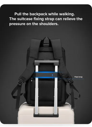 15.6" Water-Resistant Professional Laptop Backpack with Trolley Sleeve &amp; USB Port EF51 - Black