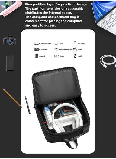 15.6" Water-Resistant Professional Laptop Backpack with Trolley Sleeve &amp; USB Port EF51 - Black