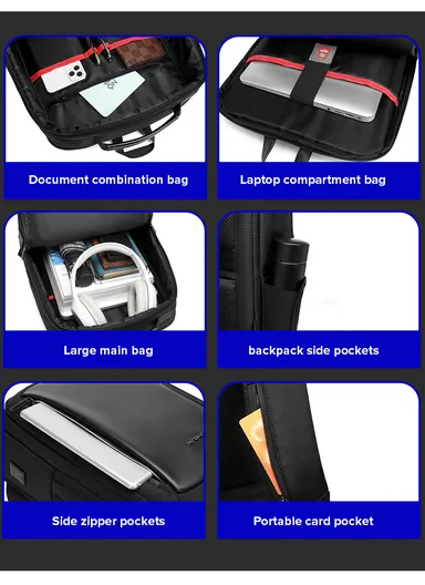 15.6" Water-Resistant Professional Laptop Backpack with Trolley Sleeve &amp; USB Port EF51 - Black