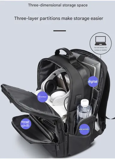 15.6" Water-Resistant Versatile Laptop Backpack Travel Bag with Trolley Sleeve &amp; Padded Straps AB81 - Black