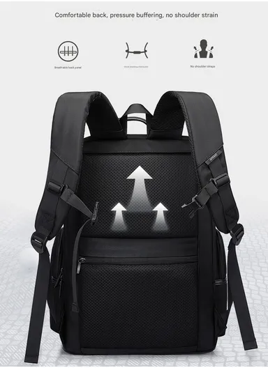 15.6" Water-Resistant Versatile Laptop Backpack Travel Bag with Trolley Sleeve &amp; Padded Straps AB81 - Black