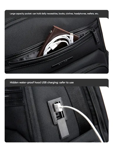 15.6" Water-Resistant Versatile Laptop Backpack Travel Bag with Trolley Sleeve &amp; Padded Straps AB81 - Black