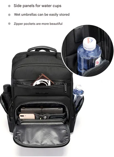 15.6" Water-Resistant Versatile Laptop Backpack Travel Bag with Trolley Sleeve &amp; Padded Straps AB81 - Black