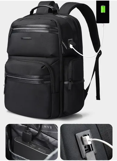 15.6" Water-Resistant Versatile Laptop Backpack Travel Bag with Trolley Sleeve &amp; Padded Straps AB81 - Black