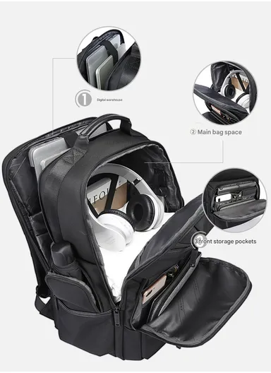 15.6" Water-Resistant Versatile Laptop Backpack Travel Bag with Trolley Sleeve &amp; Padded Straps AB81 - Black