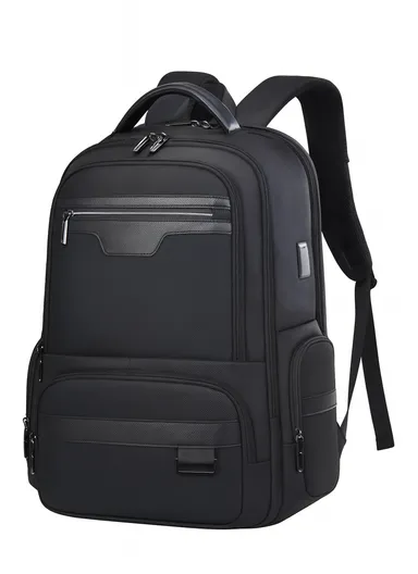 17-Inch Laptop Backpack, Slim Travel &amp; Work Bag with USB Charging Port, Adjustable Padded Shoulder Straps, &amp; Multi-Layer Organizer Compartments AK12 - Black