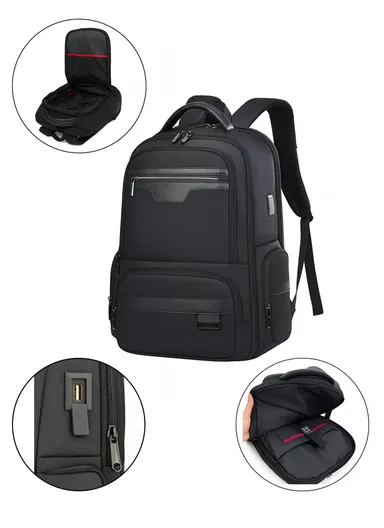 17-Inch Laptop Backpack, Slim Travel &amp; Work Bag with USB Charging Port, Adjustable Padded Shoulder Straps, &amp; Multi-Layer Organizer Compartments AK12 - Black