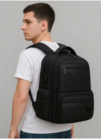 17-Inch Laptop Backpack, Slim Travel &amp; Work Bag with USB Charging Port, Adjustable Padded Shoulder Straps, &amp; Multi-Layer Organizer Compartments AK12 - Black