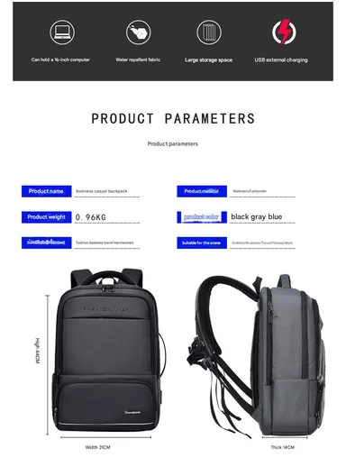 17" Laptop Backpack Multi-Functional Travel Bag With USB Charging Port &amp; Padded Straps SL73 - Black