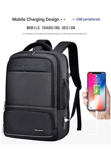 17" Laptop Backpack Multi-Functional Travel Bag With USB Charging Port &amp; Padded Straps SL73 - Black