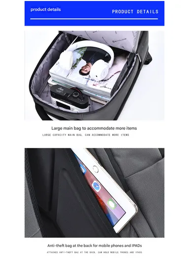 17" Laptop Backpack Multi-Functional Travel Bag With USB Charging Port &amp; Padded Straps SL73 - Black