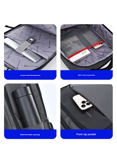 17" Laptop Backpack Multi-Functional Travel Bag With USB Charging Port &amp; Padded Straps SL73 - Black