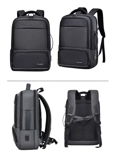 17" Laptop Backpack Multi-Functional Travel Bag With USB Charging Port &amp; Padded Straps SL73 - Black