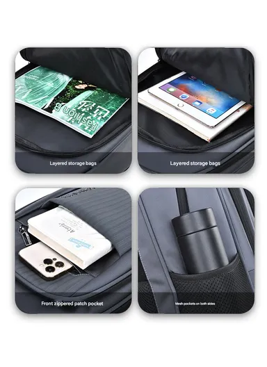 15.6" Water-Resistant Laptop Backpack Business Travel Bag with Trolley Sleeve &amp; Padded Straps SL712 - Black