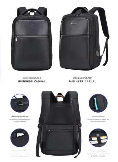 15.6-Inch Large Capacity Laptop Backpack, Slim &amp; Lightweight Business Travel Bag with USB Port, Organizer Compartments, &amp; Padded Straps SL6811- Black