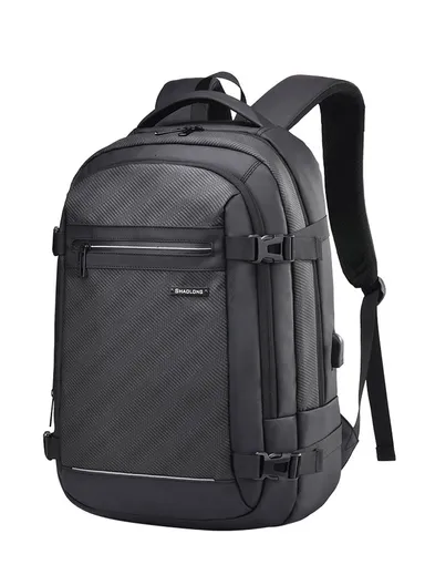 17" Water-Resistant Laptop Backpack Business Casual Bag with Trolley Sleeve &amp; Anti-Theft Buckles EF92M - Black