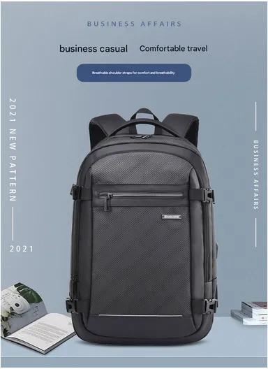 17" Water-Resistant Laptop Backpack Business Casual Bag with Trolley Sleeve &amp; Anti-Theft Buckles EF92M - Black