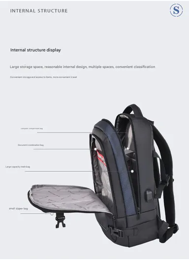 17" Water-Resistant Laptop Backpack Business Casual Bag with Trolley Sleeve &amp; Anti-Theft Buckles EF92M - Black