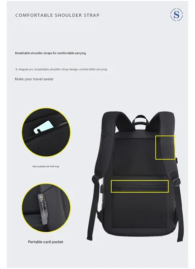 17" Water-Resistant Laptop Backpack Business Casual Bag with Trolley Sleeve &amp; Anti-Theft Buckles EF92M - Black