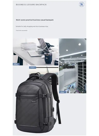 17" Water-Resistant Laptop Backpack Business Casual Bag with Trolley Sleeve &amp; Anti-Theft Buckles EF92M - Black