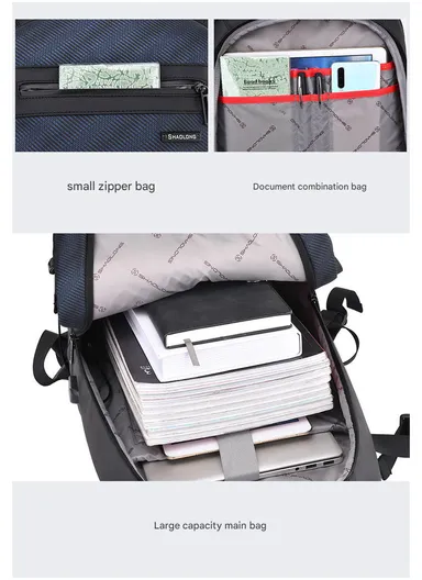 17" Water-Resistant Laptop Backpack Business Casual Bag with Trolley Sleeve &amp; Anti-Theft Buckles EF92M - Black
