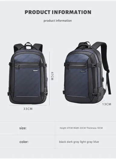 17" Water-Resistant Laptop Backpack Business Casual Bag with Trolley Sleeve &amp; Anti-Theft Buckles EF92M - Black