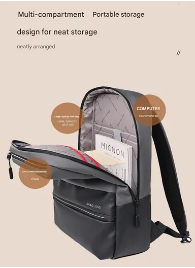 15.6" Water-Resistant Laptop Backpack Multi-Functional Travel Bag with Trolley Sleeve &amp; Padded Straps LM-7F - Black